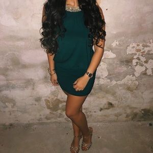 Green Dress with Gold Neckline